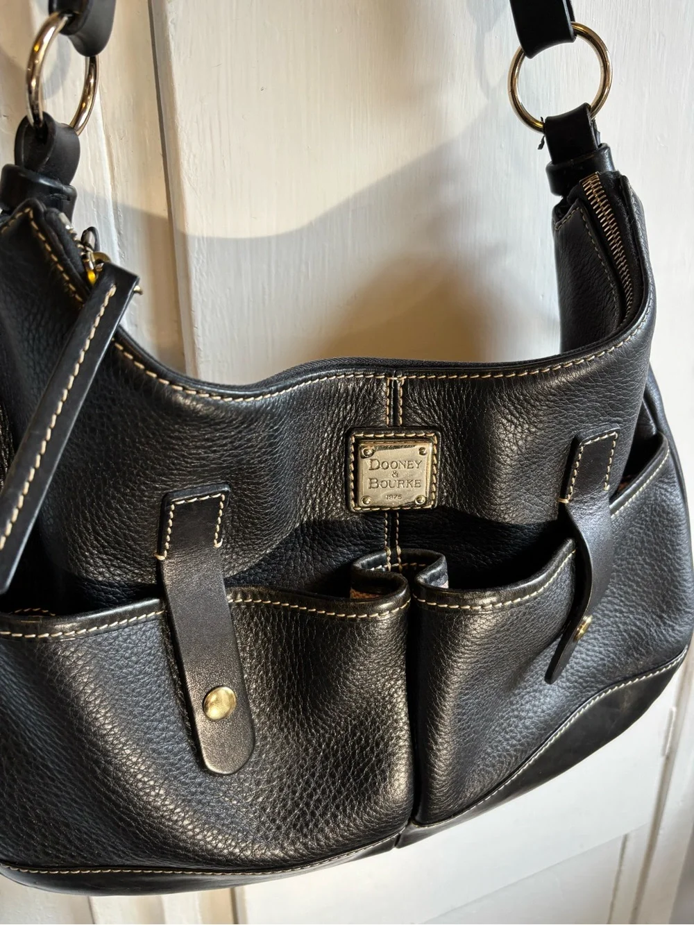 Dooney & Bourke Black Pebbled Leather Shoulder Bag with Gold Hardware